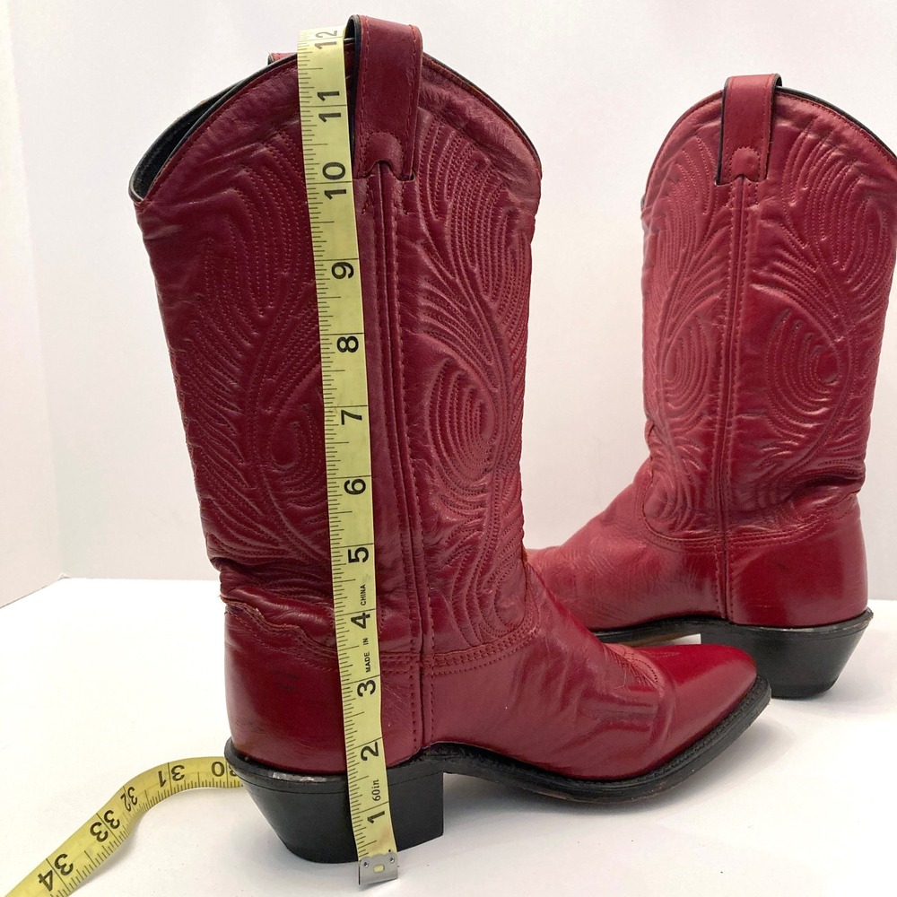 Abilene 9052 Red Leather Cowboy Boots Womens 6 Western Pointed Toe Mid Calf - Picture 8 of 9